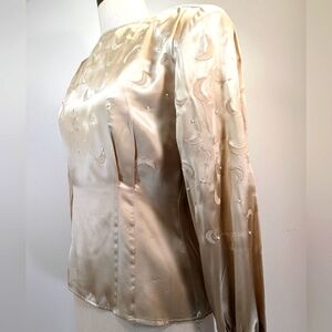 Vintage Cathay silk tailored blouse, embroidered crescent moons, faux pearls.  4